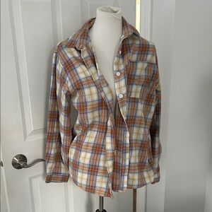 Princess Polly Multicolor Orange/ Blue Plaid Button Down Flannel